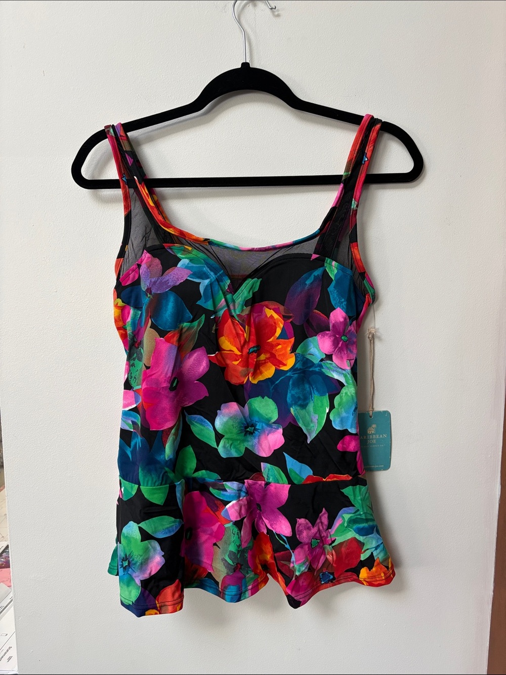 Caribbean Joe SWEET LOVE Sweetheart Mesh Peplum Tankini Top,Size 10,NWT